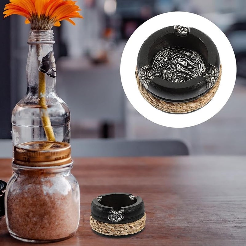 Vintage Wooden Ashtray Black 3 Inch Small Wear Resistant Cigarette Butt Container for Office Living Room Table - Image 5